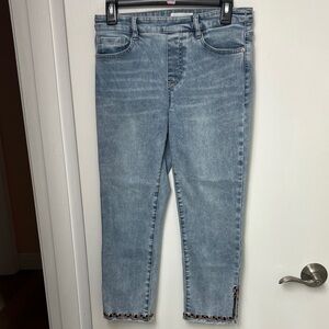 36. Tribal Jeans, Pull-on Capri Jeggings, Embroidery on ankles, Sz. 6P, EUC